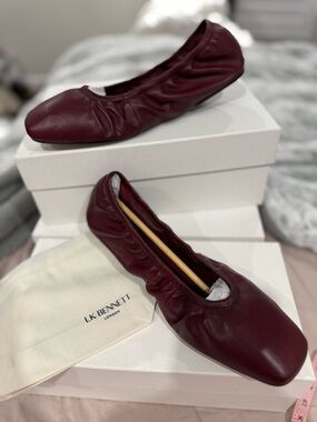 LK Bennett Deep Wine Leather Ruched Ballet Flats